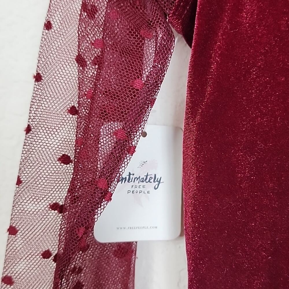 NWT Free People Red Velvet Damask Velour Mini Dress - Picture 3 of 6